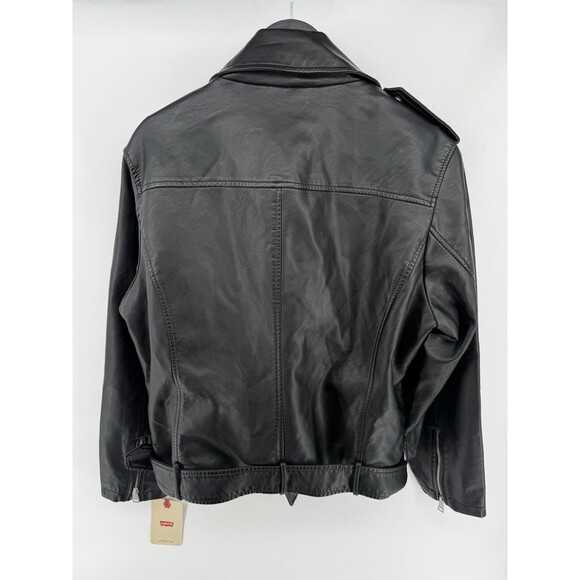 Levis Women's Faux Leather Belted Motorcycle Jacket Black NWT 1X - Picture 2 of 3